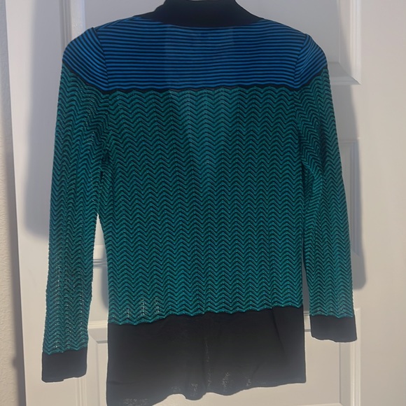 EXCLUSIVELY MISOOK VNeck Cardigan Turquoise Black Women's Size XS Y2K Career - Picture 8 of 14